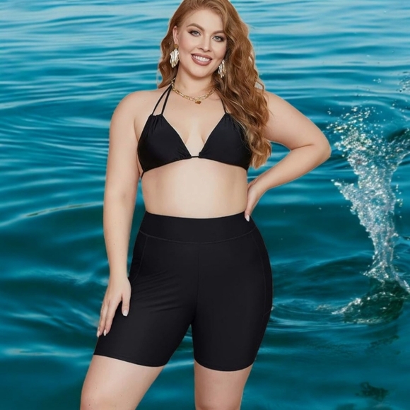 ATTRACO Women's New  Black Plus Size High Wasted Swimsuit Shorts 3X - Picture 1 of 15